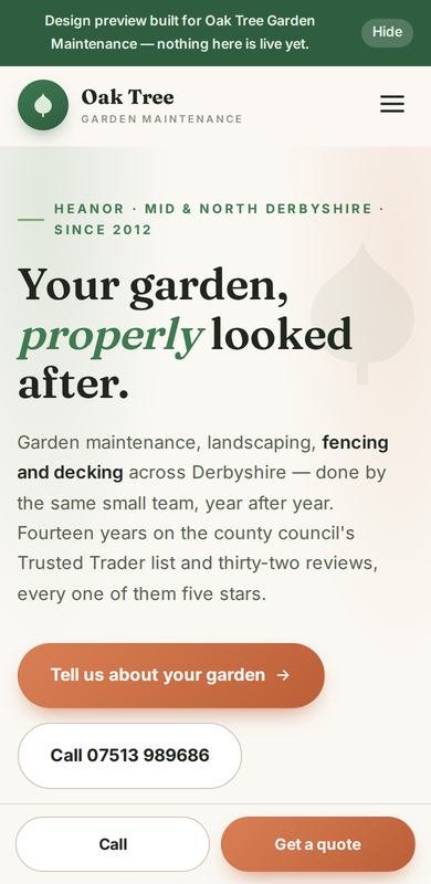 The same site on a phone, showing how the layout adapts to a narrow screen.